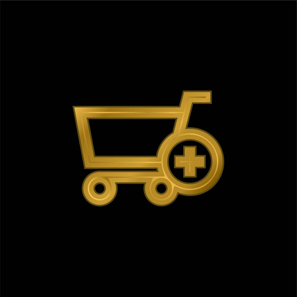Додати до кошика Електронна комерція Кнопка Золота металева іконка або вектор логотипу
 - Вектор, зображення