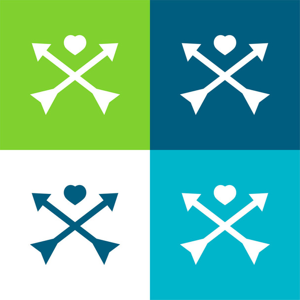 Flèches et coeur plat quatre couleurs minimum jeu d'icônes - Vecteur, image