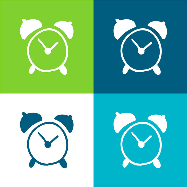Reloj despertador herramienta dibujada a mano plana de cuatro colores icono mínimo conjunto - Vector, Imagen