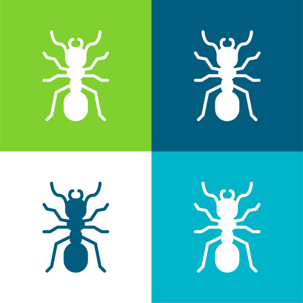 Ensemble d'icônes minime fourmi plate quatre couleurs - Vecteur, image