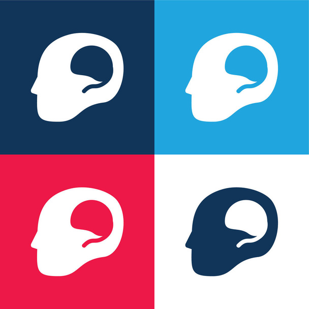 Brain In Bald Male Head blue and red four color minimal icon set - Vector, Image