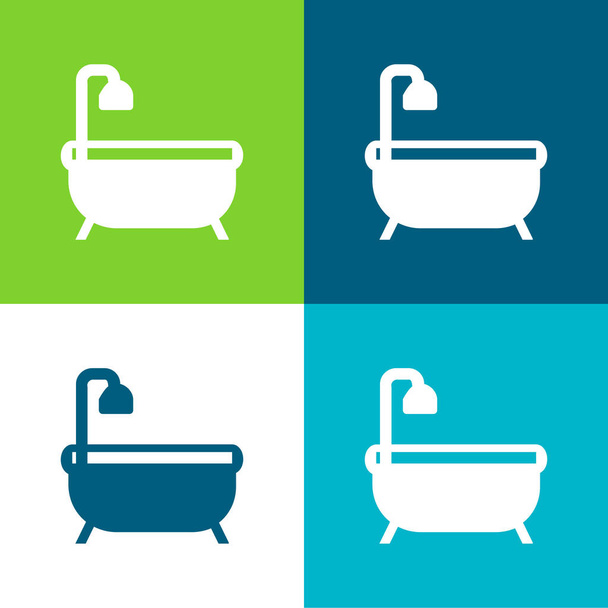 Bath Tub Επίπεδη τέσσερις χρώμα ελάχιστο σύνολο εικονιδίων - Διάνυσμα, εικόνα