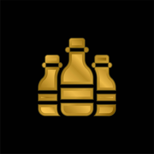 Beer Bottle gold plated metalic icon or logo vector - Vector, Image