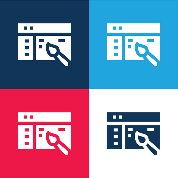 App Design blau und rot vier Farben minimalen Symbolsatz - Vektor, Bild