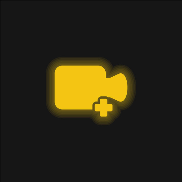 Video toevoegen geel gloeiende neon pictogram - Vector, afbeelding