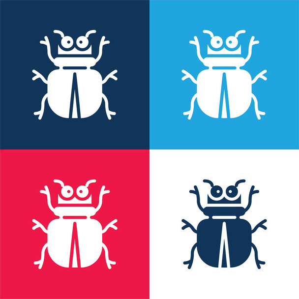 Beetle blue and red four color minimal icon set - Vector, Image