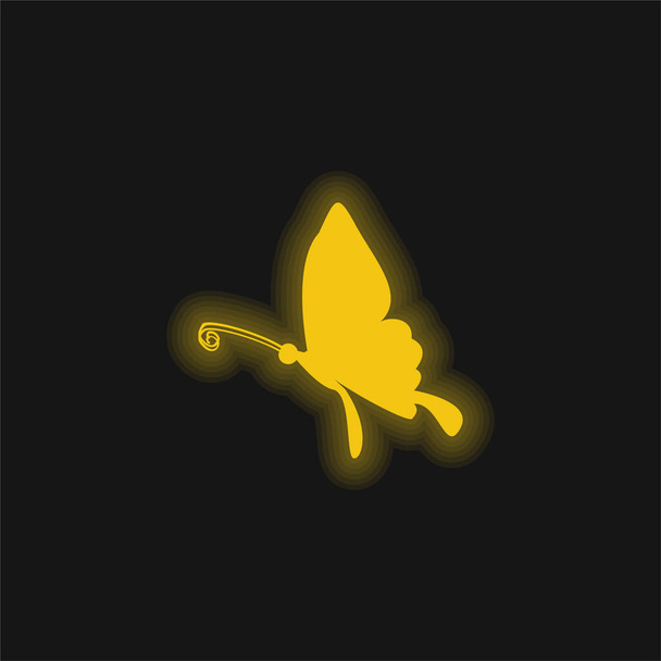 Black Butterfly Shape From Side View yellow glowing neon icon - Vector, Image
