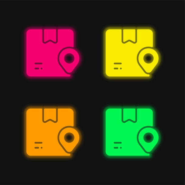 Casella quattro colore incandescente icona vettoriale al neon - Vettoriali, immagini