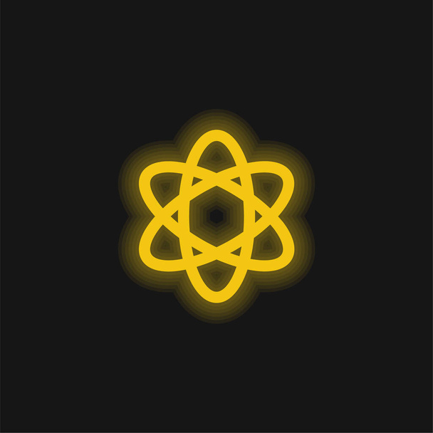 Atom Shape. Ciência amarelo brilhante ícone de néon - Vetor, Imagem