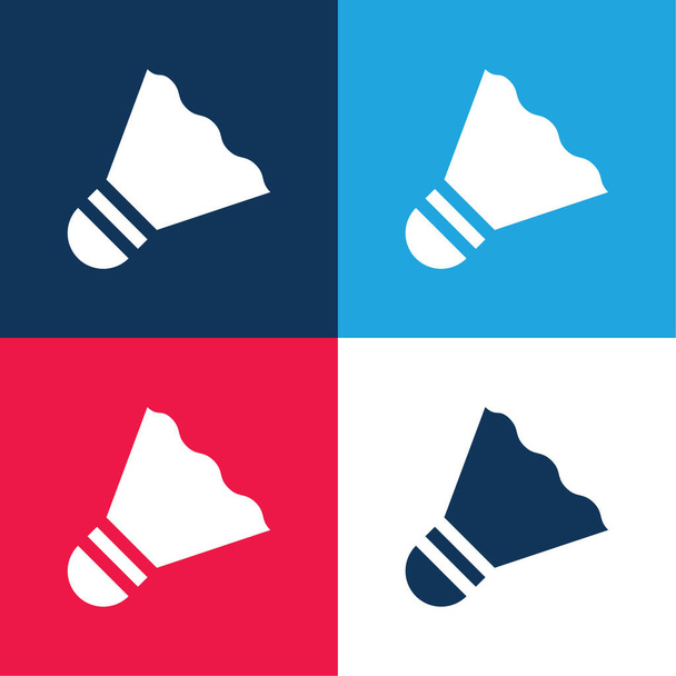 Badminton modrá a červená čtyři barvy minimální ikona nastavena - Vektor, obrázek