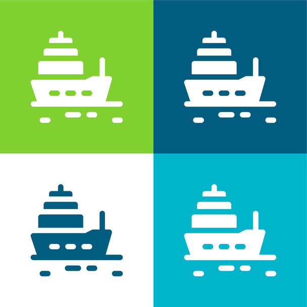 Σκαφών Επίπεδη τέσσερις χρώμα ελάχιστο σύνολο εικονίδιο - Διάνυσμα, εικόνα