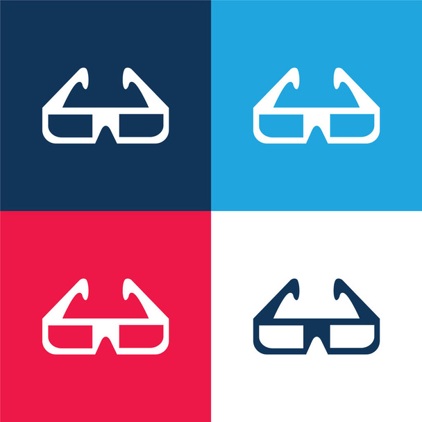 3D Glasses blue and red four color minimal icon set - Vector, Image