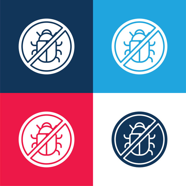 Antivirus azul y rojo conjunto de iconos mínimo de cuatro colores - Vector, imagen