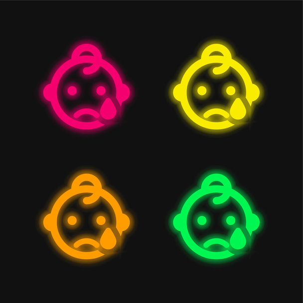 Baby vier kleur gloeiende neon vector pictogram - Vector, afbeelding