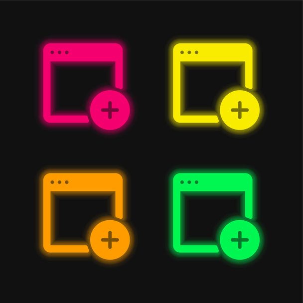 Voeg vier kleuren gloeiende neon vector pictogram - Vector, afbeelding