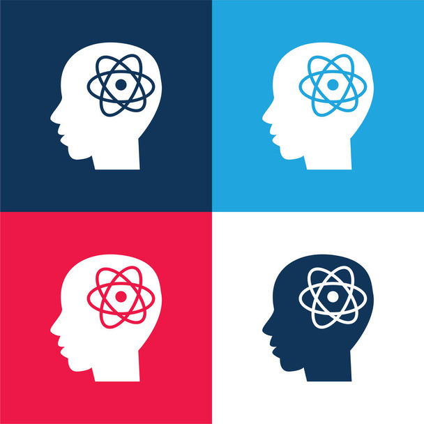 Atom symbol v Man Head modrá a červená čtyři barvy minimální ikona nastavena - Vektor, obrázek