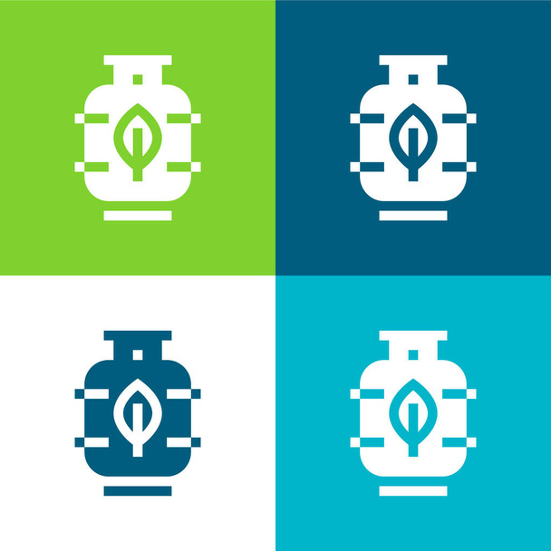 Biogas Lapos négy szín minimális ikon készlet - Vektor, kép
