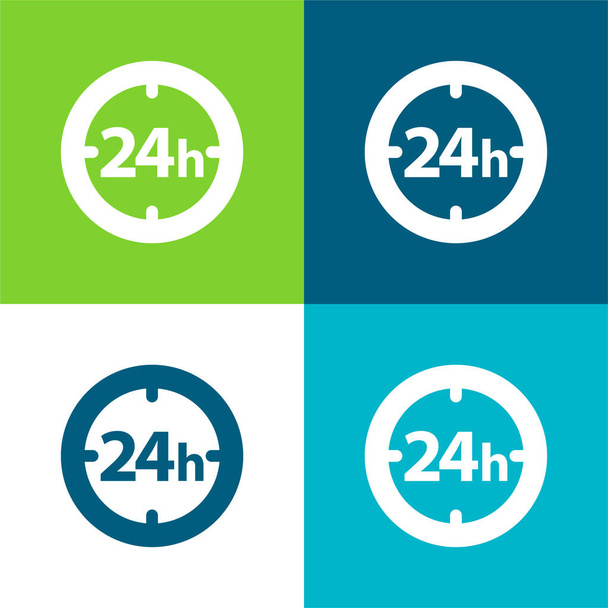 24 Horas Reloj Circular Símbolo Plano de cuatro colores mínimo icono conjunto - Vector, Imagen