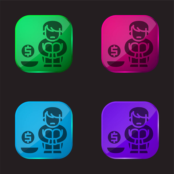 Aumônes icône bouton en verre quatre couleurs - Vecteur, image