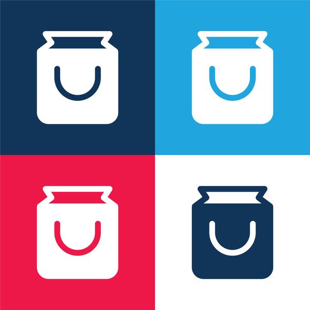 Sac bleu et rouge quatre couleurs minimum jeu d'icônes - Vecteur, image
