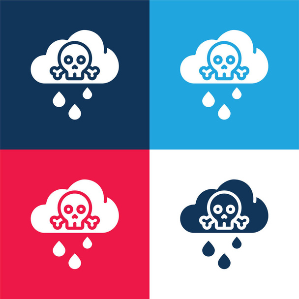 Savas eső kék és piros négy szín minimális ikon készlet - Vektor, kép