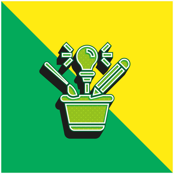 Brainstorm Greenと黄色のモダンな3Dベクトルアイコンロゴ - ベクター画像