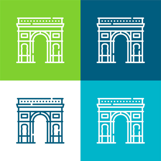 Arco del triunfo Plano de cuatro colores mínimo icono conjunto - Vector, imagen