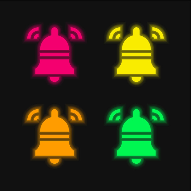 Glocke vier Farbe leuchtenden Neon-Vektor-Symbol - Vektor, Bild