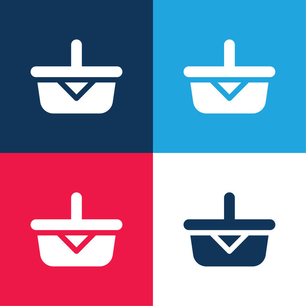 Cesta azul y rojo conjunto de iconos mínimo de cuatro colores - Vector, imagen