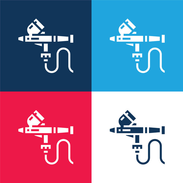 Airbrush modrá a červená čtyři barvy minimální ikona nastavena - Vektor, obrázek
