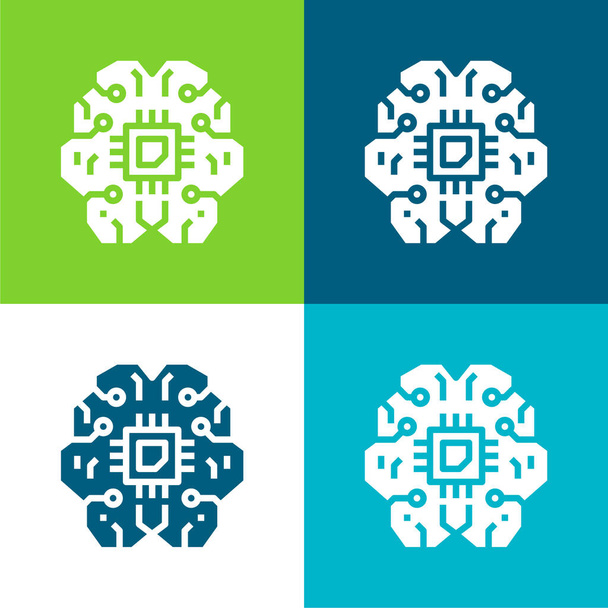 Umělá inteligence Byt čtyři barvy minimální ikona nastavena - Vektor, obrázek