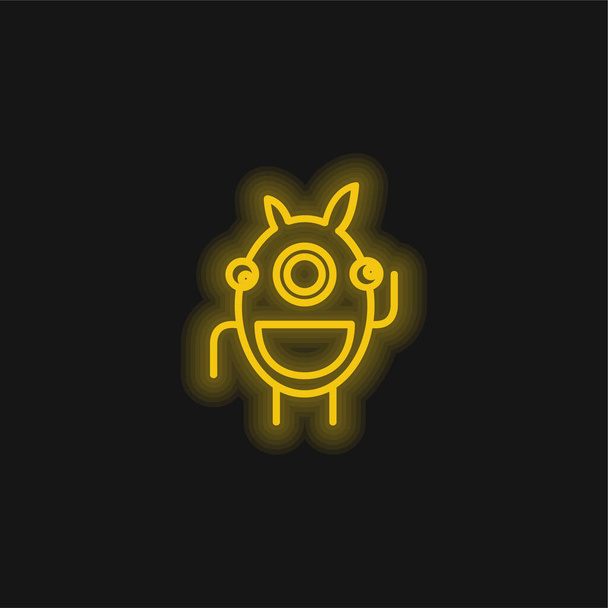 Alien Outline In Een Cirkel geel gloeiend neon pictogram - Vector, afbeelding