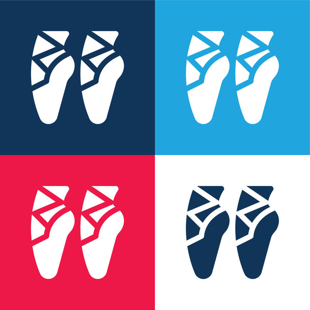 Balletto Scarpe blu e rosso quattro colori set di icone minime - Vettoriali, immagini