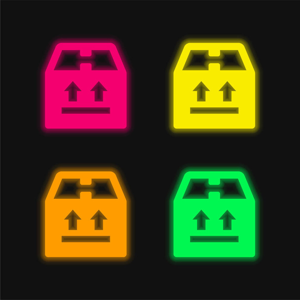 Box four color glowing neon vector icon - Vector, Image