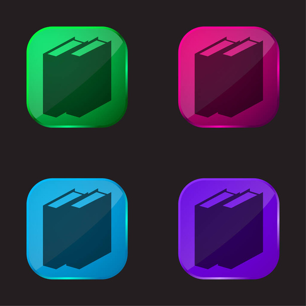 Livres icône bouton en verre quatre couleurs - Vecteur, image