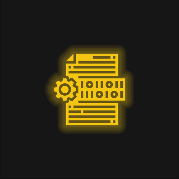Бинарный код жёлтый светящийся неоновый значок - Вектор,изображение