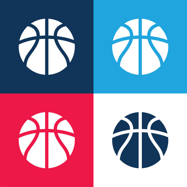 Baloncesto azul y rojo conjunto de iconos mínimo de cuatro colores - Vector, Imagen