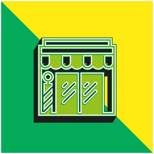 Barbershop Zöld és sárga modern 3D vektor ikon logó - Vektor, kép