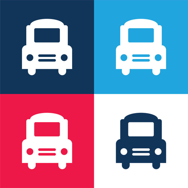 Великий автобус Фронтальний синій і червоний чотирикольоровий мінімальний набір піктограм
 - Вектор, зображення