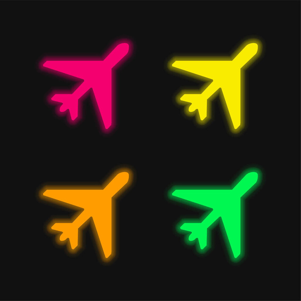 Vliegtuig vier kleur gloeiende neon vector icoon - Vector, afbeelding