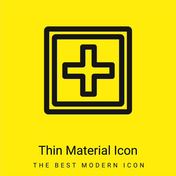 Ajoutez le signe de bouton d'un symbole plus à l'intérieur d'une icône matérielle jaune vif minimale de forme carrée double - Vecteur, image