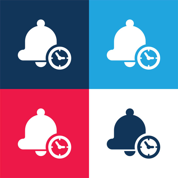 Alarm modrá a červená čtyři barvy minimální ikona nastavena - Vektor, obrázek