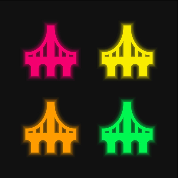 Γέφυρες τεσσάρων χρωμάτων λαμπερό εικονίδιο διάνυσμα νέον - Διάνυσμα, εικόνα