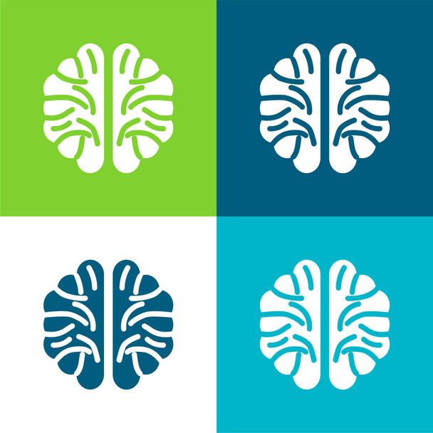 Set di icone minimali a quattro colori Brain Flat - Vettoriali, immagini