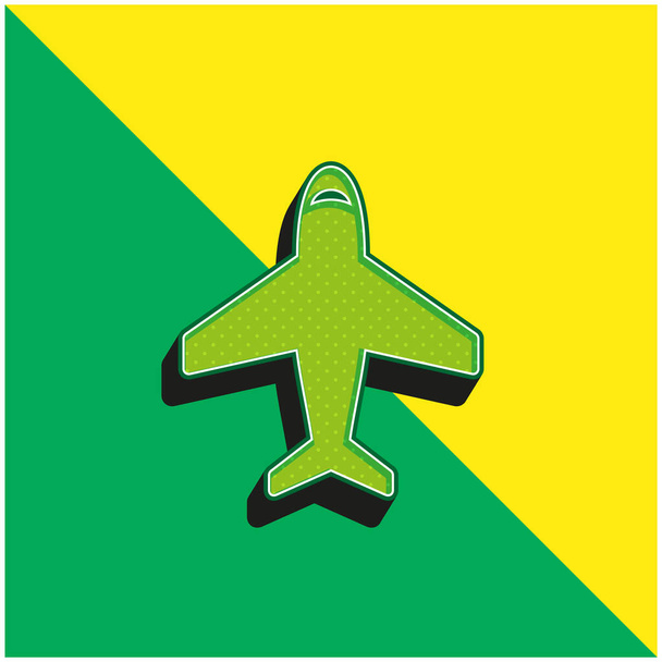 Avión en posición vertical ascendente verde y amarillo moderno vector 3d icono logo - Vector, Imagen