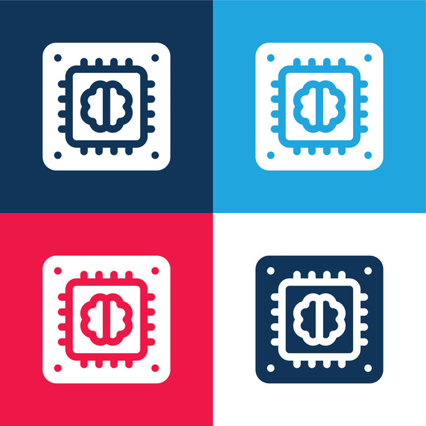 Intelligence Artificielle bleu et rouge ensemble d'icônes minimes quatre couleurs - Vecteur, image
