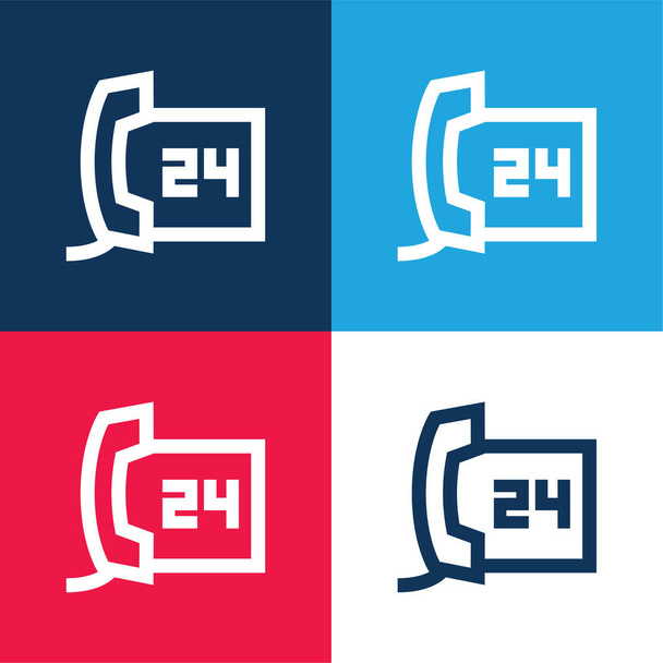 24 Horas Llamadas Servicio azul y rojo de cuatro colores mínimo icono conjunto - Vector, imagen