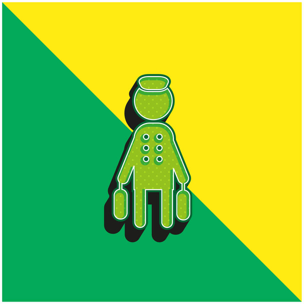 Bell Boy met bagage Groen en geel modern 3D vector icoon logo - Vector, afbeelding