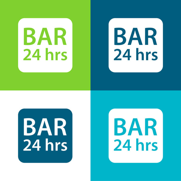 Bar 24 Hours Rounded Square Signal Flat Vier-Farben-Minimalsymbolset - Vektor, Bild