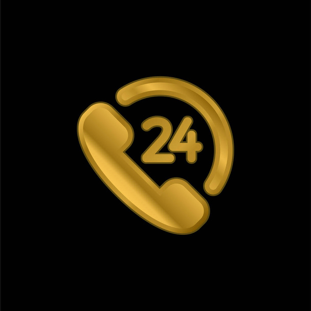 24 Hours Client Service gold plated metalic icon or logo vector - Vector, Image